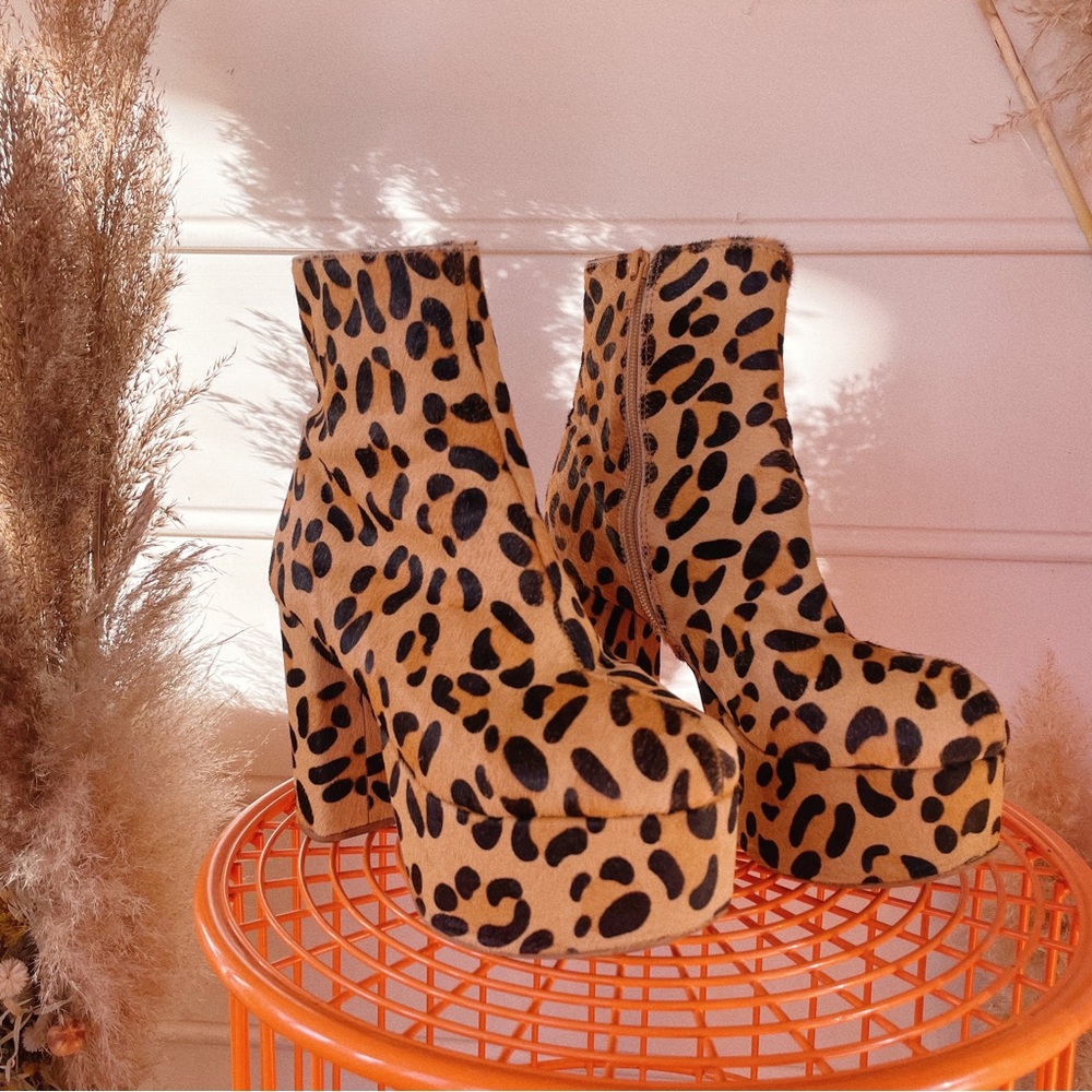 Leopard Print Jeffrey Campbell Platform Heeled Booties, Size 8